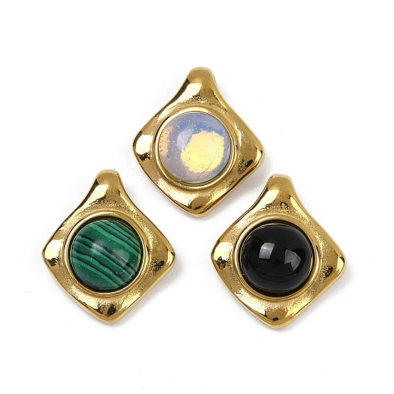 Подвески из синтетического малахита/опалита/натурального черного оникса (окрашенные и нагретые), 304 из нержавеющей стали ромб прелести, ионное покрытие (ip), золотые