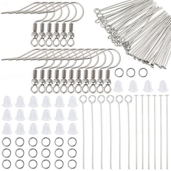 Наборы для изготовления ювелирных изделий своими руками, в том числе 304 крючки для сережек, соединительные кольца и штифты из нержавеющей стали, пластиковые гайки для ушей