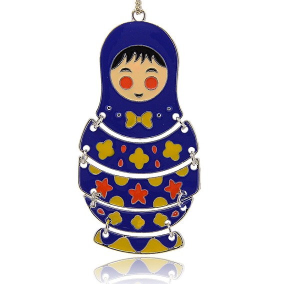 Plaqué platine alliage pendentifs en émail, poupée bébé, 93x46x2mm, Trou: 3mm