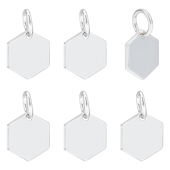 6 шт. 925 подвески-шестиугольники из стерлингового серебра с соединительными кольцами и 925 штампом