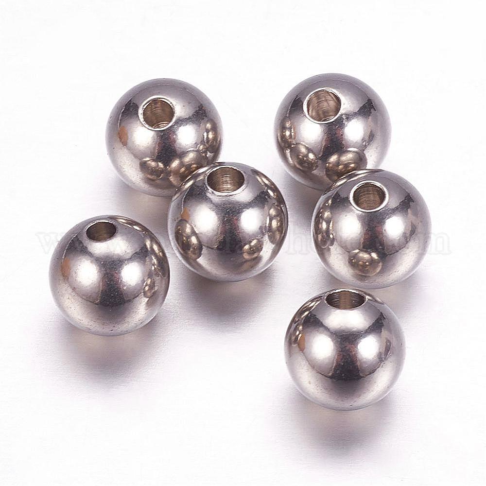 Wholesale 304 Stainless Steel Beads, Half Drilled, Round in bulk