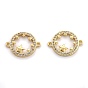 Brass Micro Pave Cubic Zirconia Links, Long-Lasting Plated, Flat Round with Star, Real 18K Gold Plated