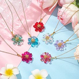 Ожерелья с подвесками из стеклянных бусинок ручной работы в виде цветка, 304 ювелирные изделия из троса из нержавеющей стали для женщин, золотые