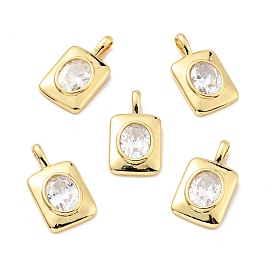 Brass Micro Pave Cubic Zirconia Pendants, Real 18K Gold Plated, Long-Lasting Plated, Lead Free & Cadmium Free & Nickel Free, Rectangle