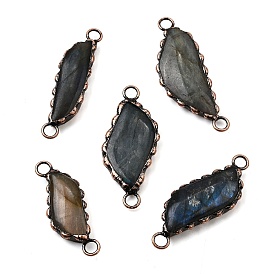 Подвески-фигурки из натурального лабрадорита с перьями в латунной оправе, Красная медь