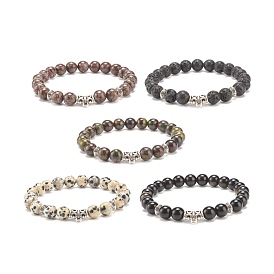 Natural Gemstone Stretch Bracelet with Alloy Beads for Women