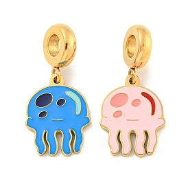 Ion Plating(IP) 304 Stainless Steel Enamel European Dangle Charms, Large Hole Pendants, Jellyfish Charm