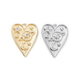Ion Plating(IP) Brass Micro Pave Clear Cubic Zirconia Pendants, Heart with Planet