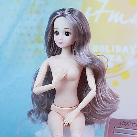 Plastic Movable Joints Action Figure Body, with Head & Long Curly Middle Parted Hairstyle, for Female BJD Doll Accessories Marking
