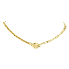 Brass Curb & Paperclip Chain Necklaces with Toggle Clasps