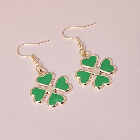 Green Enamel Clover Dangle Earrings, Alloy Earrings for Saint Patrick's Day