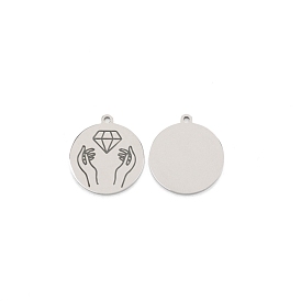 304 Stainless Steel Pendants, Flat Round with Diamond Pattern