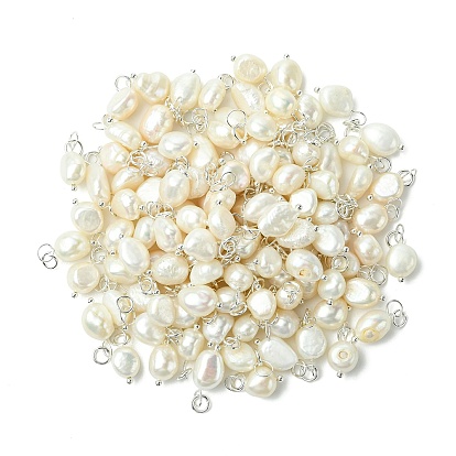 10Pcs Natural Cultured Freshwater Pearl Pendants, with Brass Findings and 304 Stainless Steel Jump Rings