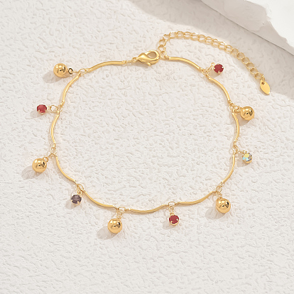 Браслеты на ногу из латуни с цветными стразами и круглыми кисточками в стиле бохо для женщин, вечеринок и пляжа