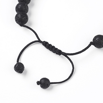 Natural Lava Rock Braided Bead Bracelets, with Cowhide Cord and Acrylic Bead