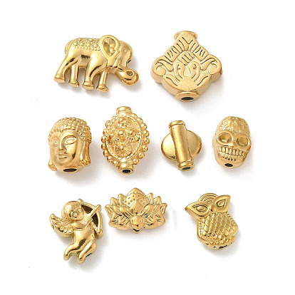 304 из нержавеющей стали бусы, реальный 18 k позолоченный, слон, сова, голова будды и череп