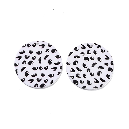 Stripe Style Printed Opaque Acrylic Pendants, Flat Round
