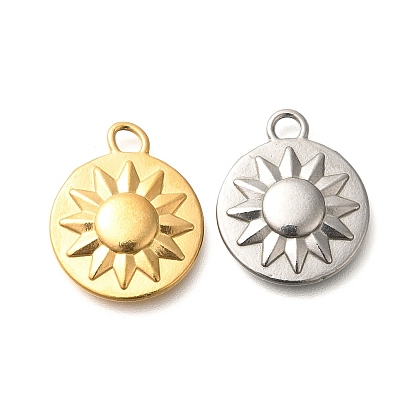 304 подвески из нержавеющей стали, плоский круглый с солнечным шармом