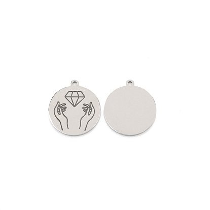 304 Stainless Steel Pendants, Flat Round with Diamond Pattern