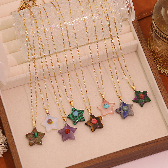 Натуральный и синтетический ожерелье из драгоценных камней, звезда, золотые