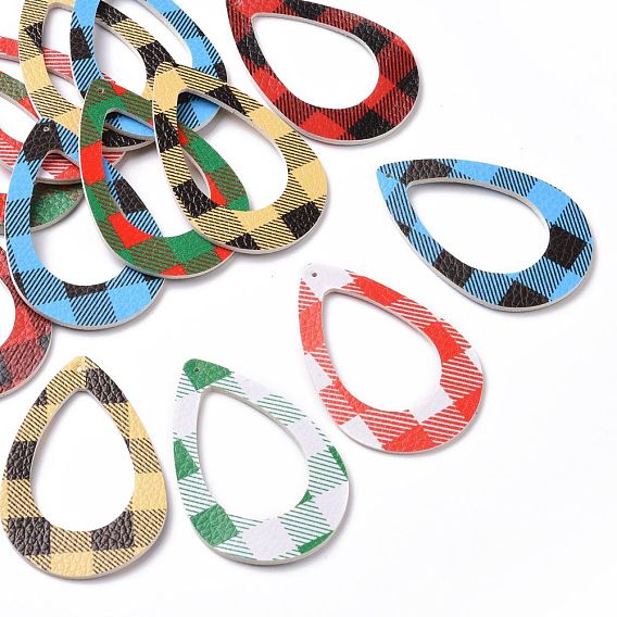 Pu-Leder große Anhänger, mit Tartan-Muster, Träne