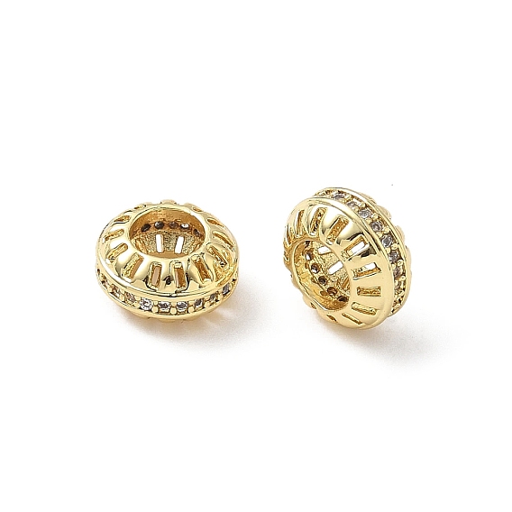 Латунь микропаве прозрачный кубический цирконий европейский бисер, бусины с большим отверстием, рондель, без свинца и без кадмия, долговечный, стойки покрытие