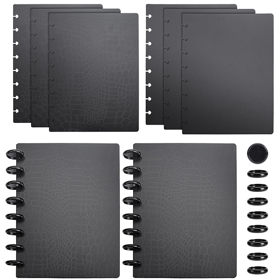 10Pcs Rectangle PP Plastic Binder Diary Notebook Cover, with 50Pcs Loose Leaf Ring