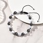 Регулируемые браслеты из синтетического говлита и немагнитного синтетического гематита с круглыми плетеными бусинами для женщин и мужчин., с плетеным нейлоновым канатом
