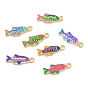 Printed Brass Pendants, Tropical Fish with Polka Dot Charms, Rack Plating, Long-Lasting Plated, Lead Free & Cadmium Free, Real 18K Gold Plated