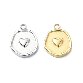 304 Stainless Steel Charms, Flat Round with Heart Charm