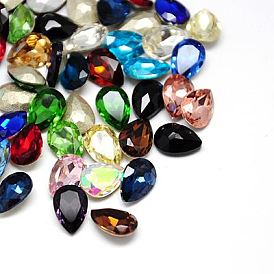 Glass Pointed Back Rhinestone Cabochons, Faceted Teardrop