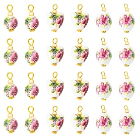 15piezas 3estilos colgantes de porcelana hechos a mano impresos, con fornituras de hierro