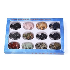 Natural & Synthetic Mixed Gemstone Camel Shape Figurines Set, Ornament for Home Office Desktop Decoration, with Paper Gift Box, Mixed Dyed and Undyed