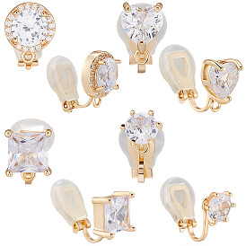 8 шт. 4 стили латунные клипсы для сережек для женщин, с кристально горный хрусталь, настоящее 14k золотое и долговечное покрытие