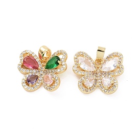 Brass Micro Pave Cubic Zirconia Pendants, Real 18K Gold Plated, Butterfly Charms
