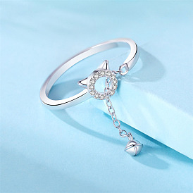 925 кольца манжеты из серебра микропаве фианит, форма кошки, регулируемый, с печатью s925