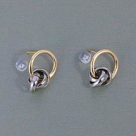 Двухцветные латунные витые серьги-кольца