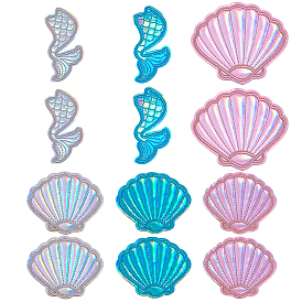 12шт 6 стили компьютеризированной ткани для вышивки гладить/пришивать нашивки, аксессуары для костюма, аппликация, форма ракушки и русалка