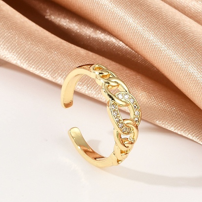 Открытые манжеты из латуни с микропаве и прозрачным фианитом, Овальные кольца-цепочки для женщин