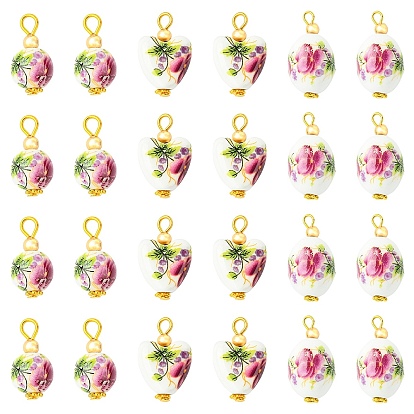 15piezas 3estilos colgantes de porcelana hechos a mano impresos, con fornituras de hierro