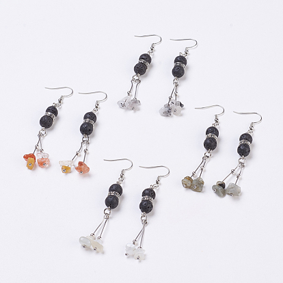 Perles de pierres précieuses naturelles, avec des perles de pierre de lave naturelle et des perles d'espacement en alliage, crochets en laiton et broches à tête sphérique en acier inoxydable 304, platine