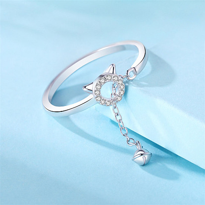 925 кольца манжеты из серебра микропаве фианит, форма кошки, регулируемый, с печатью s925