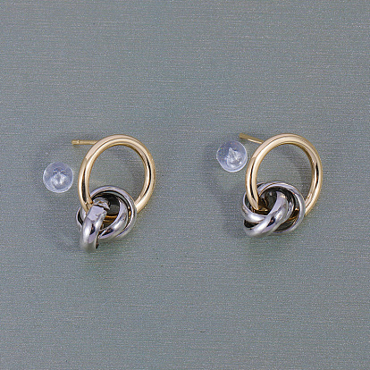 Двухцветные латунные витые серьги-кольца