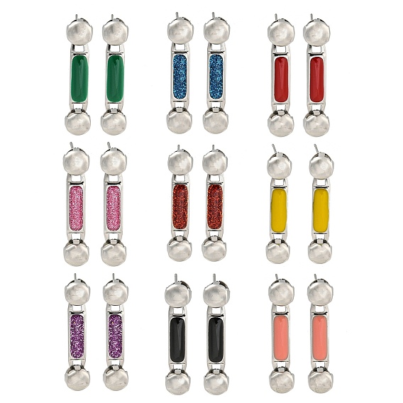 304 серьги из нержавеющей стали эмаль, для женщин, прямоугольник с круглым, цвет нержавеющей стали