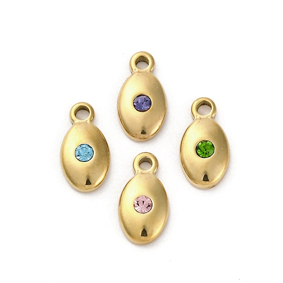 Настоящие 14 k позолоченные подвески из нержавеющей стали 304, со стразами, овальный шарм
