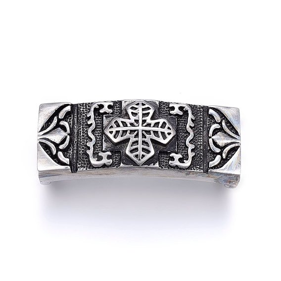 304 Stainless Steel Slide Charms, Rectangle with Cross