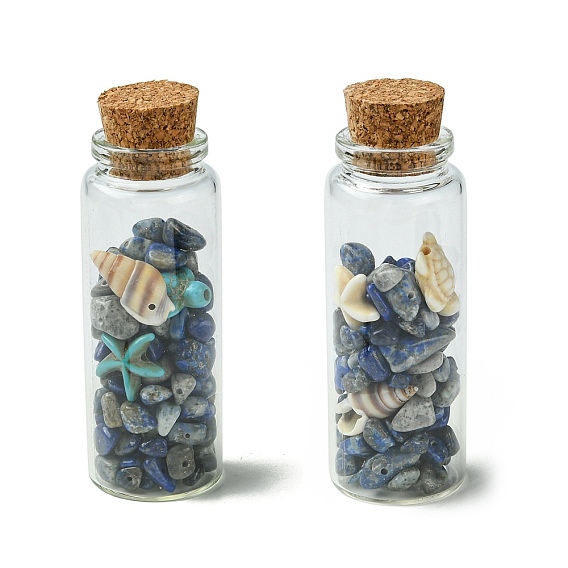 Украшение бутылки желаний прозрачное стекло, балансировка драгоценных камней викка, с бусинами из лазурита и синтетическими бирюзовыми бусинами внутри