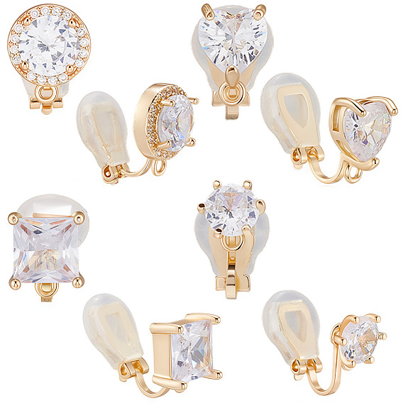 8 шт. 4 стили латунные клипсы для сережек для женщин, с кристально горный хрусталь, настоящее 14k золотое и долговечное покрытие