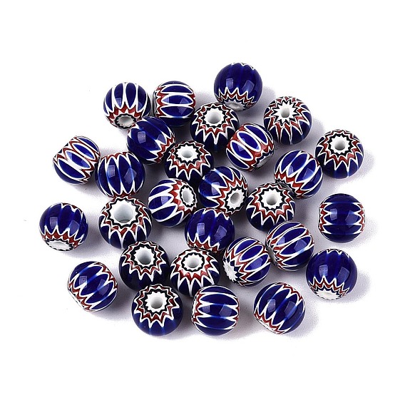 Handgemachte Millefiori Glas runde Perlen, Chevron-Perlen, einzelne Blumen-Design