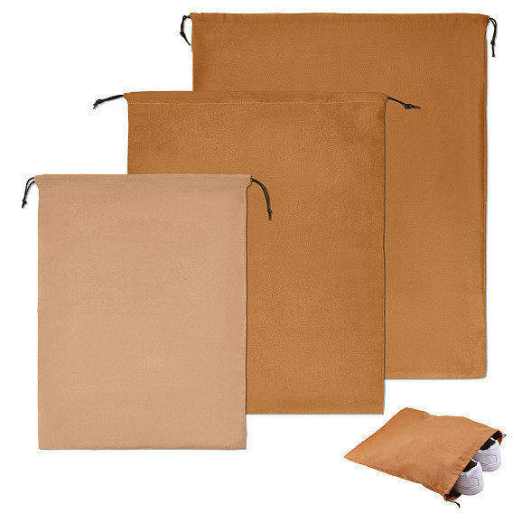 3Pcs 3 Styles Faux Suede Fabric Packing Drawstring Bags, Rectangle